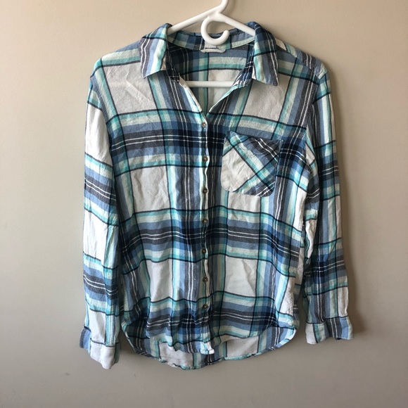 3/$30 Garage Blue and White Plaid Button Down - Picture 1 of 4